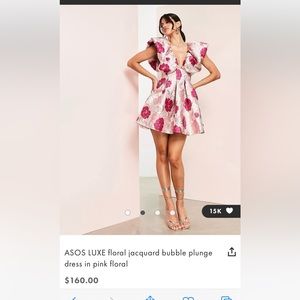 ASOS LUXE floral jacquard bubble plunge dress in pink floral